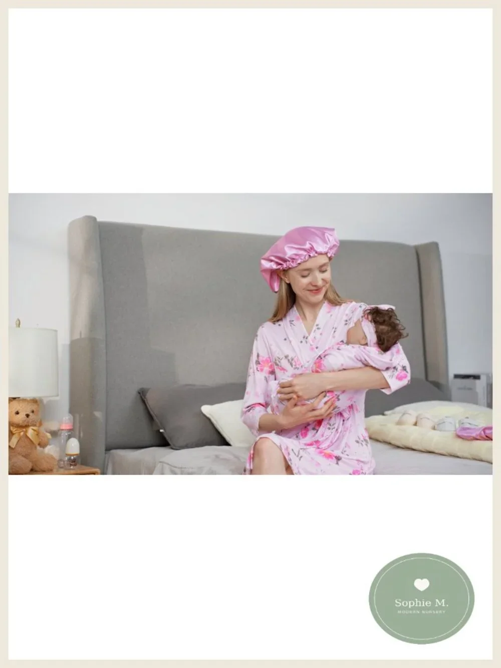 Maternity Robe & Baby Matching Hospital Outfit Set with Swaddle, Caps, Headband